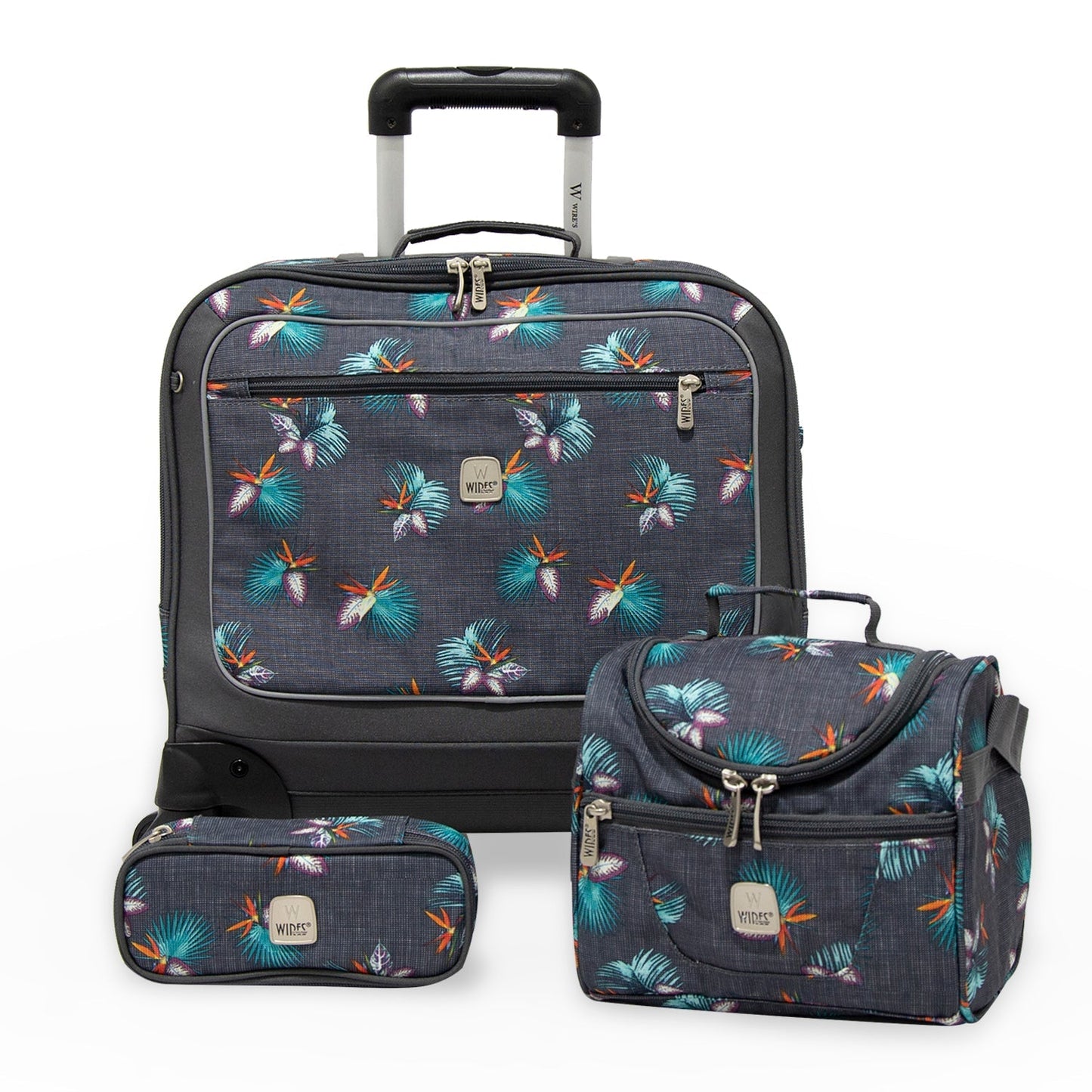 Wires 3 Pieces Set - 4 Wheels School Bag trolley with Lunch Bag + Pencil Case Tree Leaves Design - wiresitaly.com