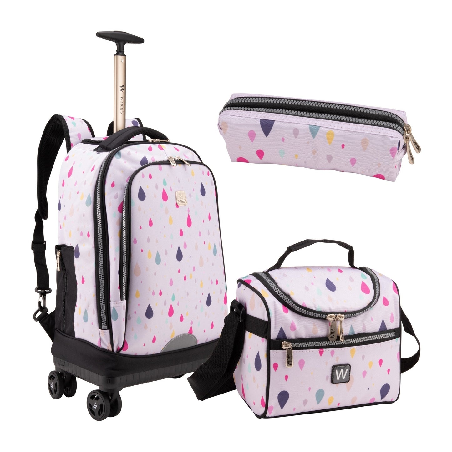 Wires 4 Wheel School Backpack Trolley Set of 3 Rainbow Rain - wiresitaly.com
