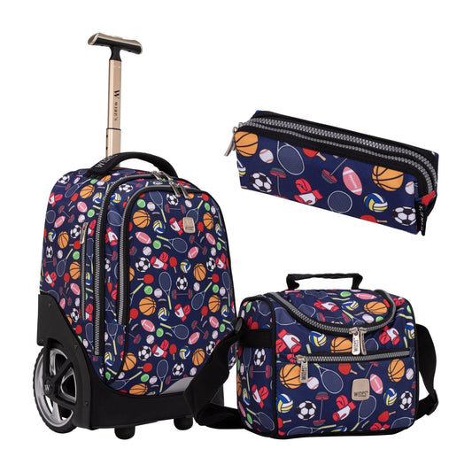 All Sport Wires Big Wheel School Bag Trolley Set of 3 (Lunch Bag & Pencil Case) - wiresitaly.com
