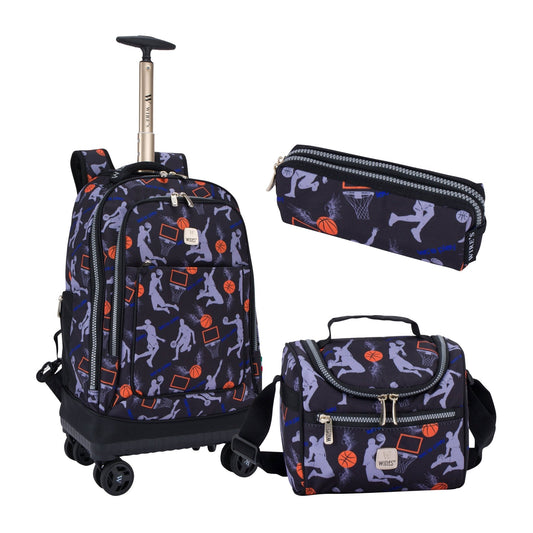 Basketball Wires 8 - Wheels School Backpack Trolley Set (Lunch bag & Pencil Case) - wiresitaly.com