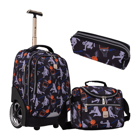 Basketball Wires Big Wheel School Bag Trolley Set of 3 (Lunch Bag & Pencil Case) - wiresitaly.com