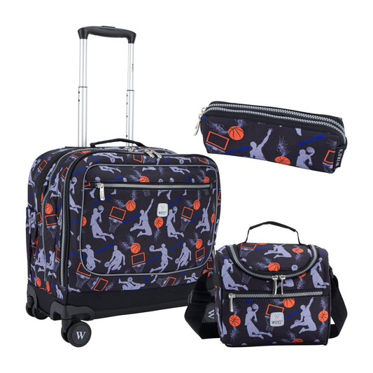 Basketball Wires School Bag Trolley Set of 4(Lunch Bag & Pencil Case)+Lunch Box - wiresitaly.com