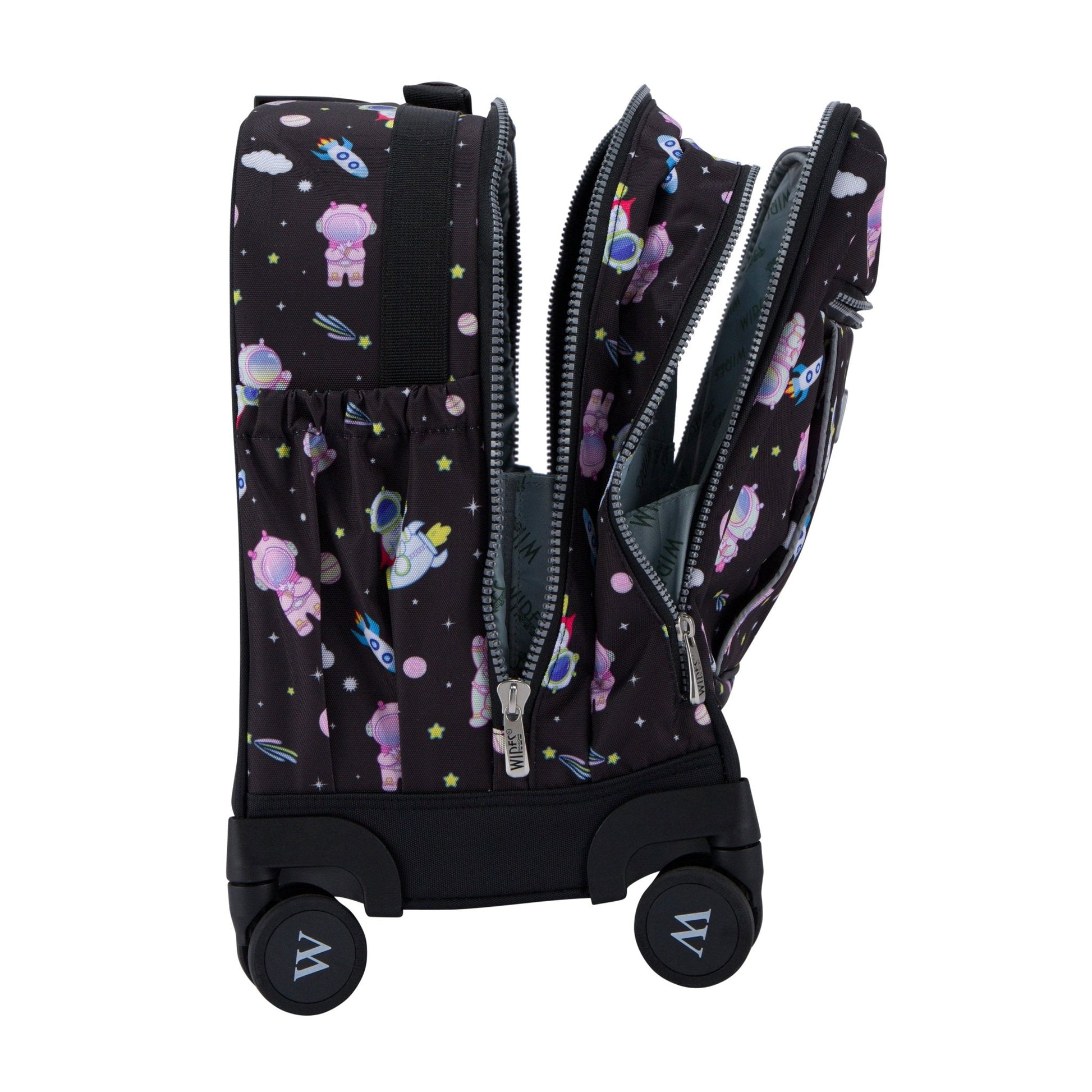 Black Space School Bag Trolley Set of 4(Lunch Bag & Pencil Case)+Lunch Box - wiresitaly.com