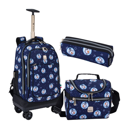 Blue Penguin Wires 8 - Wheels School Backpack Trolley Set (Lunch bag & Pencil Case) - wiresitaly.com