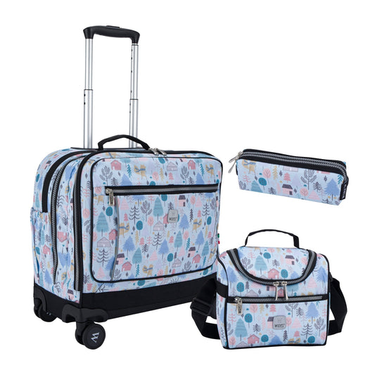 Blue Pinetree Wires School Bag Trolley Set of 4(Lunch Bag & Pencil Case)+Lunch Box - wiresitaly.com