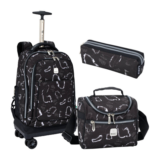 Cipher Wires 8 - Wheels School Backpack Trolley Set (Lunch bag & Pencil Case) - wiresitaly.com