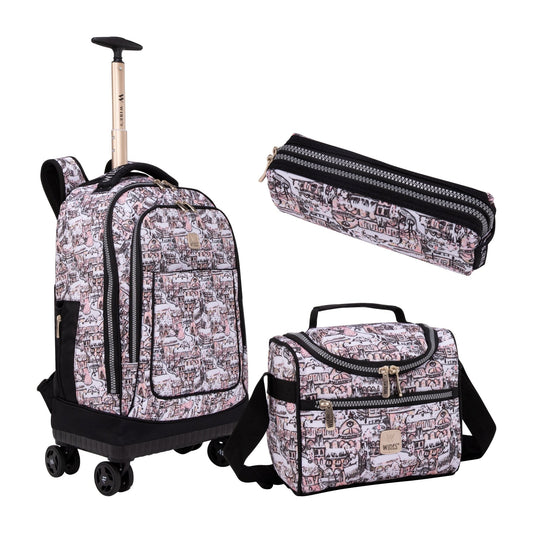 City Wires 8 - Wheels School Backpack Trolley Set (Lunch bag & Pencil Case) - wiresitaly.com