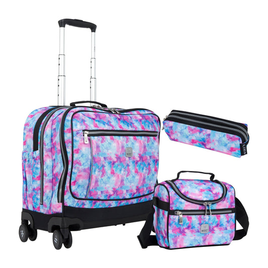 Cotton Candy Wires School Bag Trolley Set of 4(Lunch Bag & Pencil Case)+Lunch Box - wiresitaly.com