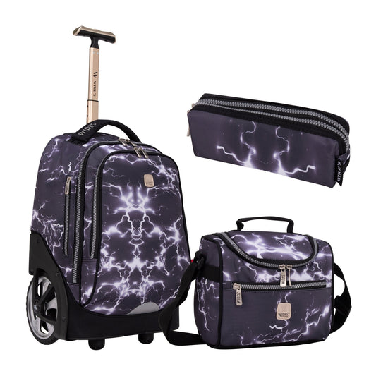 Dark Thunder Wires Big Wheel School Bag Trolley Set of 3 (Lunch Bag & Pencil Case) - wiresitaly.com