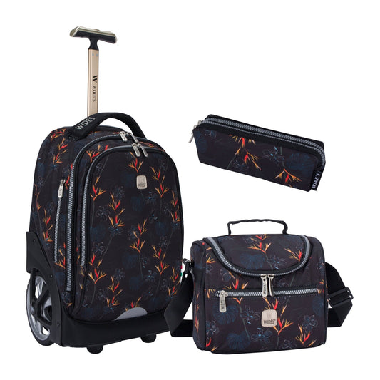 Deep Pond Wires Big Wheel School Bag Trolley Set of 3 (Lunch Bag & Pencil Case) - wiresitaly.com