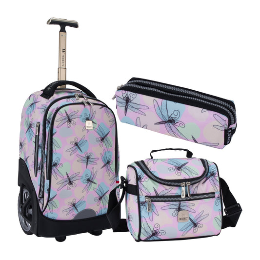 Dragon fly Wires Big Wheel School Bag Trolley Set of 3 (Lunch Bag & Pencil Case) - wiresitaly.com