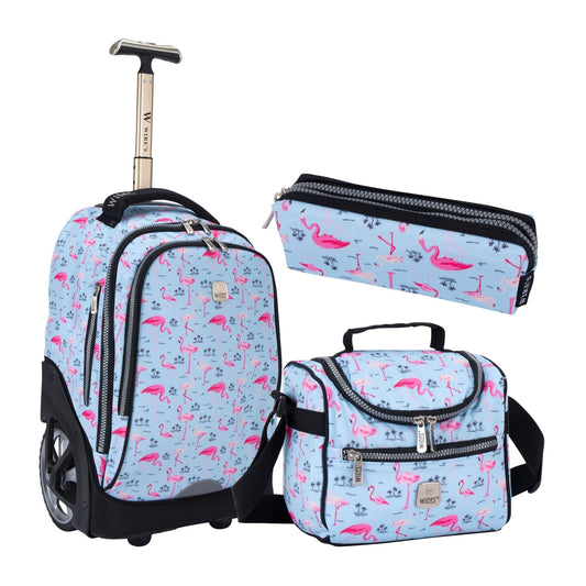 Flamingo Summer Wires Big Wheel School Bag Trolley Set of 3 (Lunch Bag & Pencil Case) - wiresitaly.com