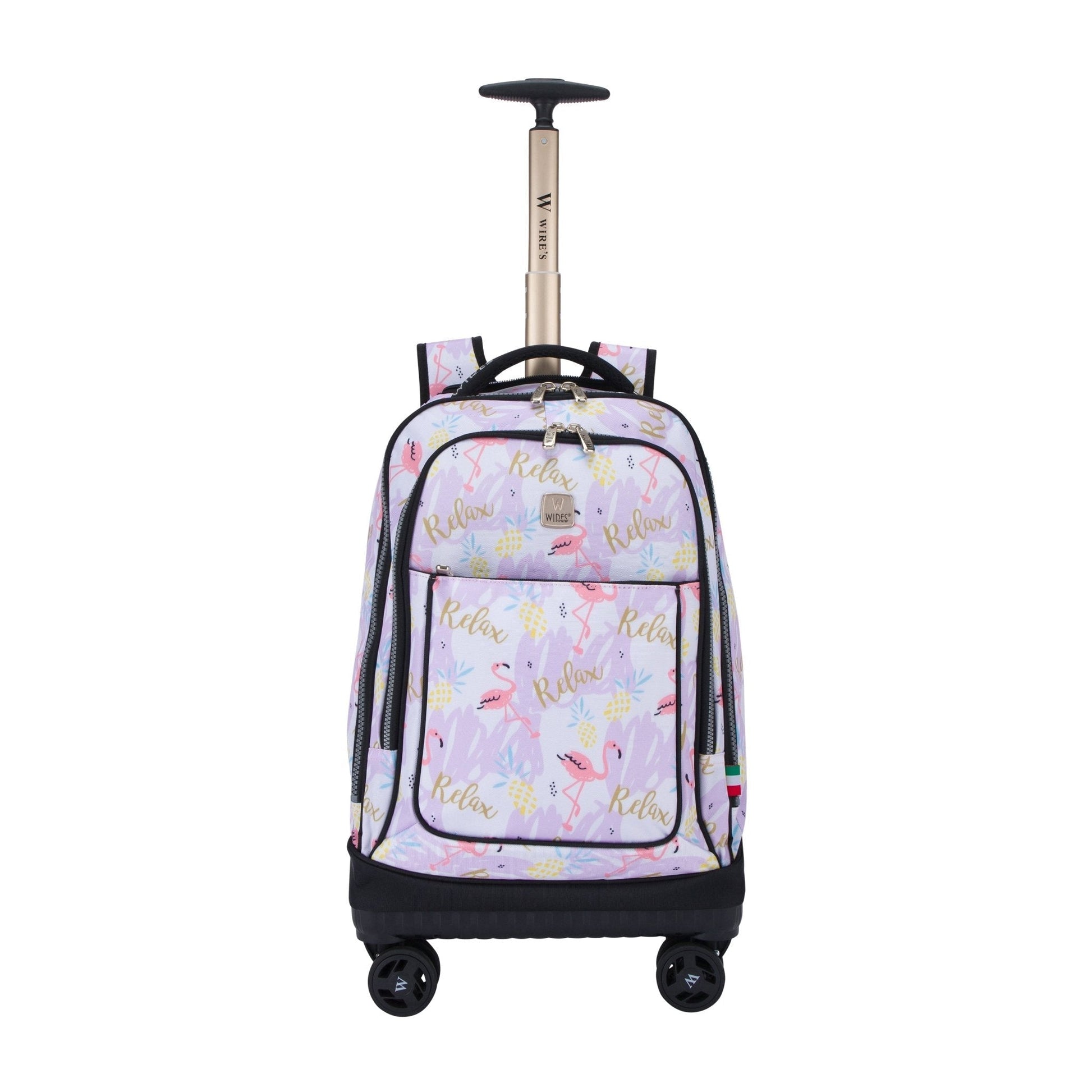 Flamingo Wires 8 - Wheels School Backpack Trolley Set (Lunch bag & Pencil Case) - wiresitaly.com