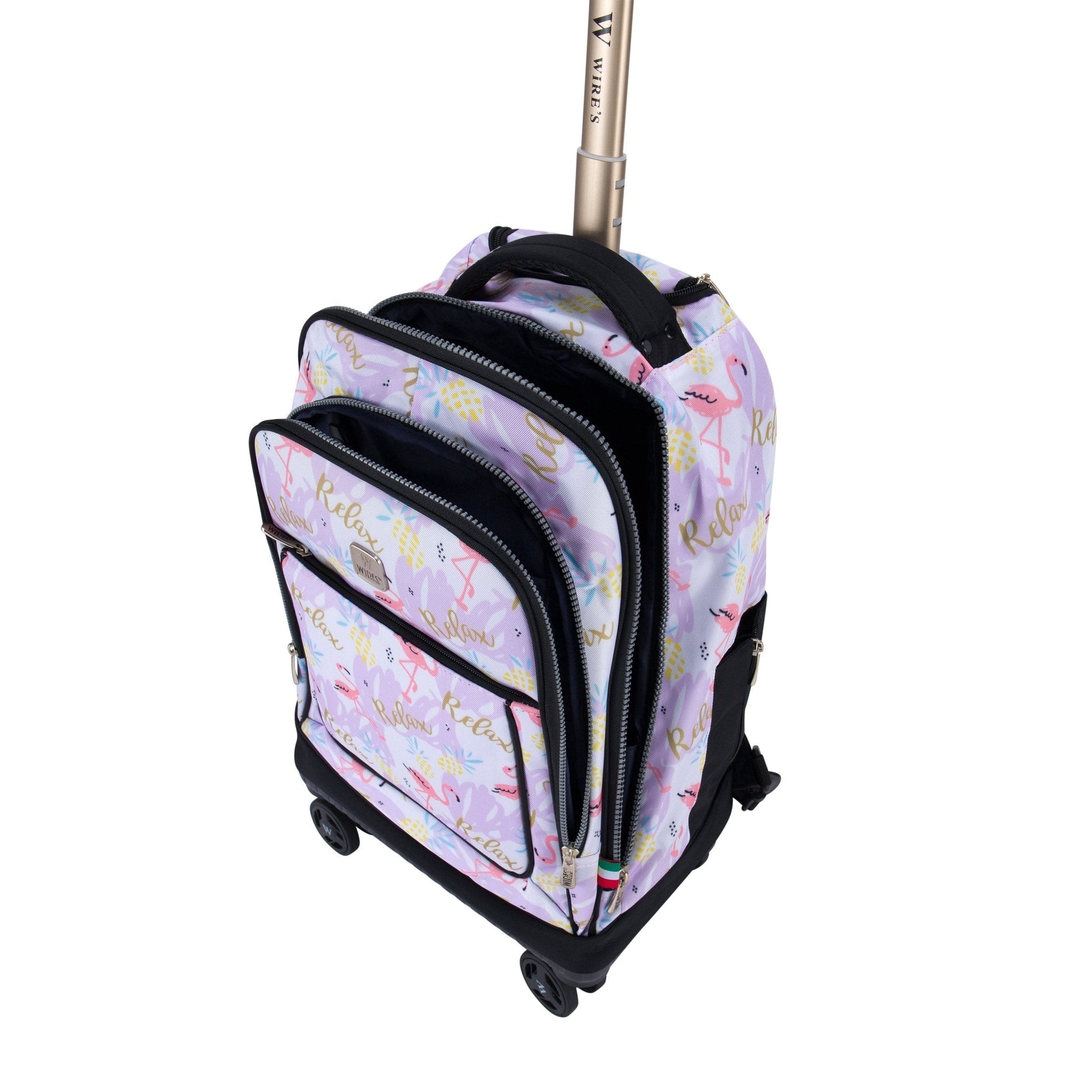 Flamingo Wires 8 - Wheels School Backpack Trolley Set (Lunch bag & Pencil Case) - wiresitaly.com