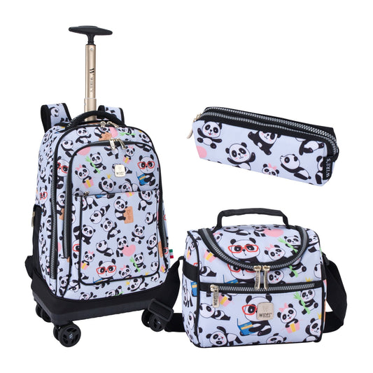 Mist Panda Wires 8 - Wheels School Backpack Trolley Set (Lunch bag & Pencil Case) - wiresitaly.com