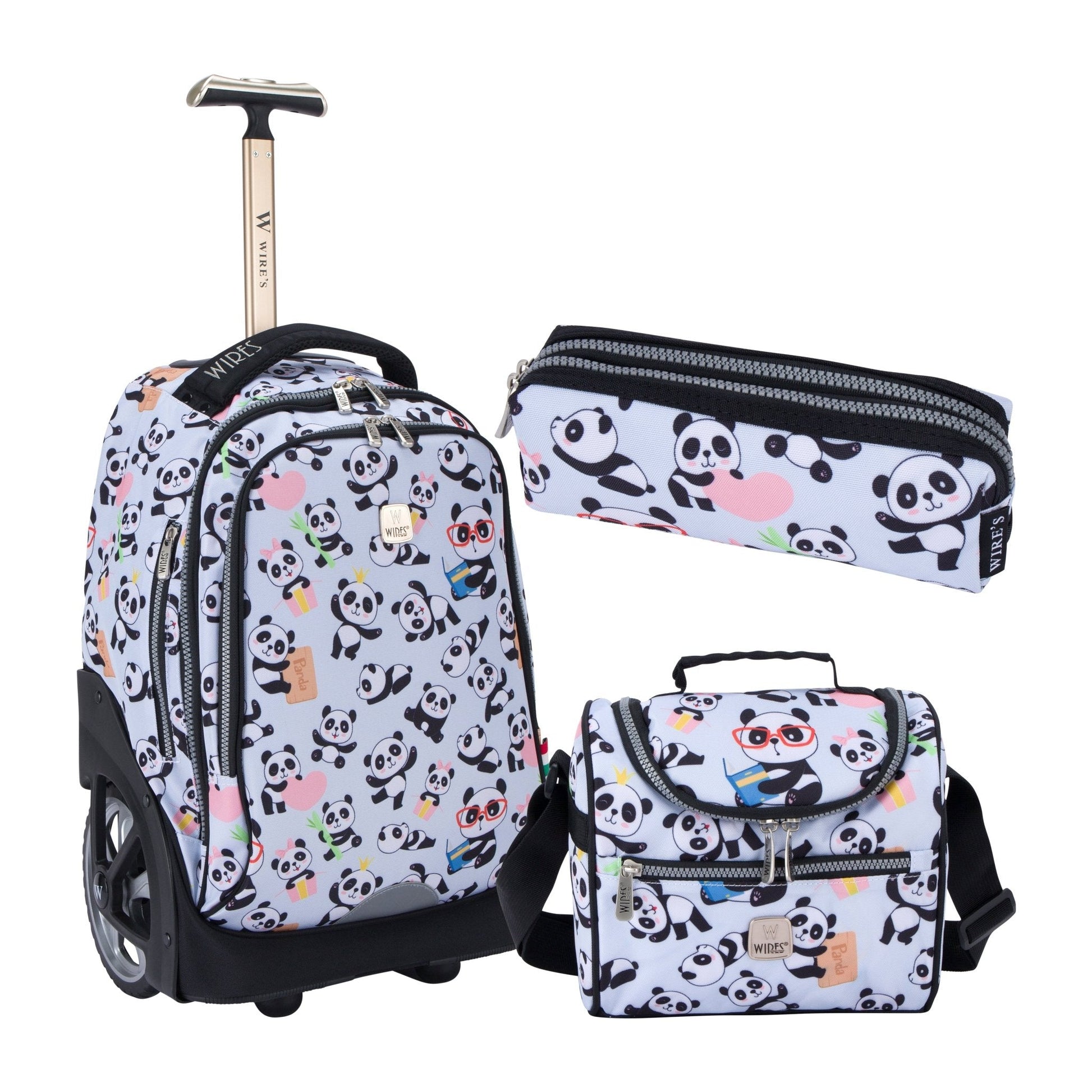 Mist Panda Wires Big Wheel School Bag Trolley Set of 3 (Lunch Bag & Pencil Case) - wiresitaly.com