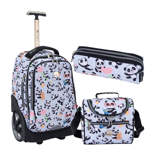 Mist Panda Wires Big Wheel School Bag Trolley Set of 3 (Lunch Bag & Pencil Case) - wiresitaly.com