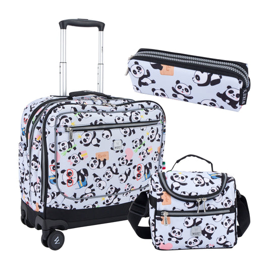 Mist Panda Wires School Bag Trolley Set of 4(Lunch Bag & Pencil Case)+Lunch Box - wiresitaly.com