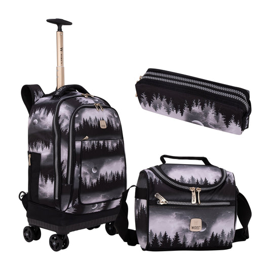 Mystery Forest Wires 8 - Wheels School Backpack Trolley Set (Lunch bag & Pencil Case) - wiresitaly.com