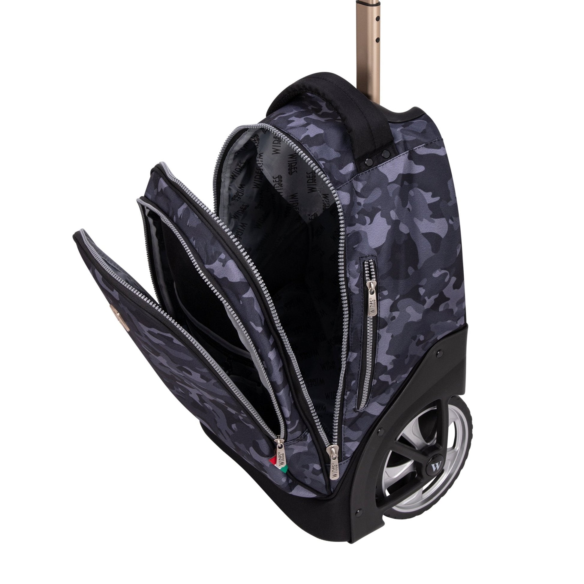 Navy Camouflage Wires Big Wheel School Bag Trolley Set of 3 (Lunch Bag & Pencil Case) - wiresitaly.com