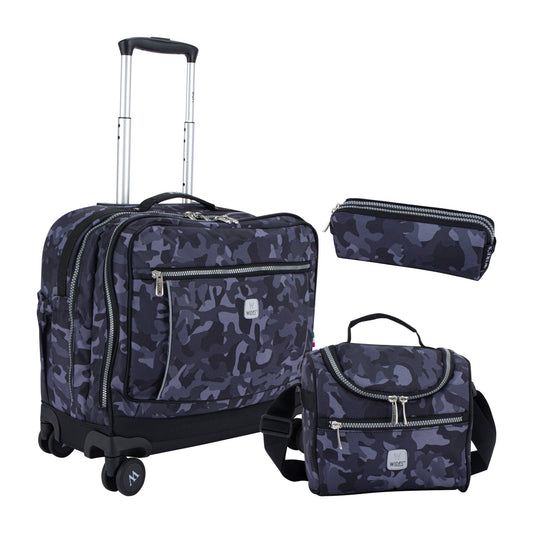 Navy Camouflage Wires School Bag Trolley Set of 4(Lunch Bag & Pencil Case)+Lunch Box - wiresitaly.com