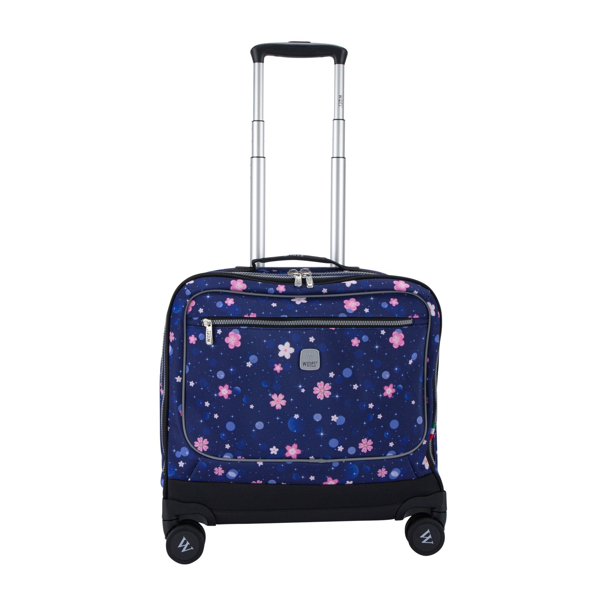 Navy Flower Wires School Bag Trolley Set of 4(Lunch Bag & Pencil Case)+Lunch Box - wiresitaly.com