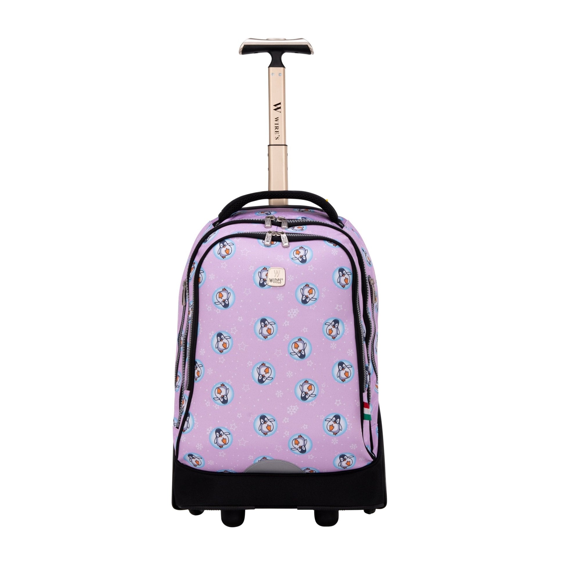 Pink Penguin Wires Big Wheel School Bag Trolley Set of 3 (Lunch Bag & Pencil Case) - wiresitaly.com