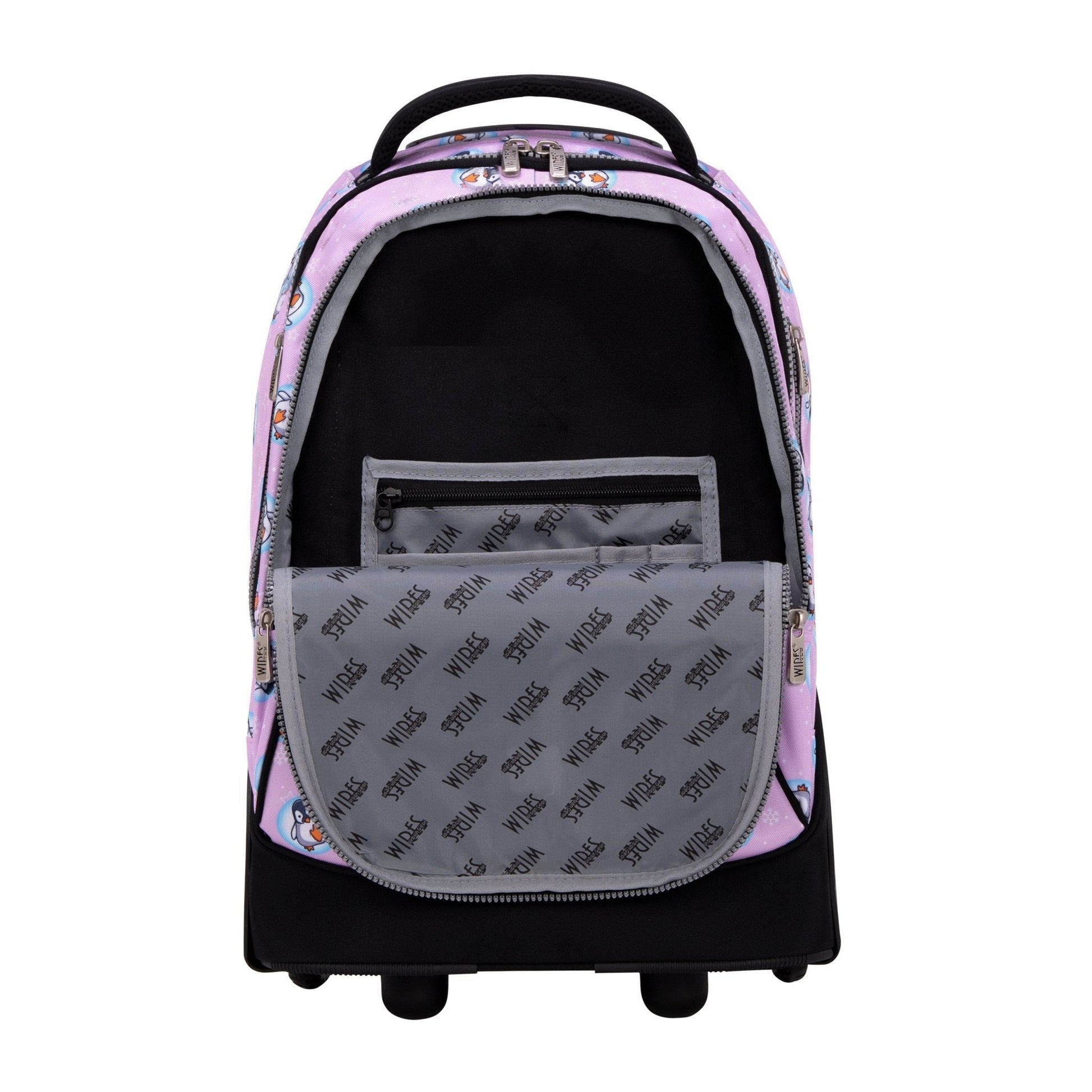 Pink Penguin Wires Big Wheel School Bag Trolley Set of 3 (Lunch Bag & Pencil Case) - wiresitaly.com