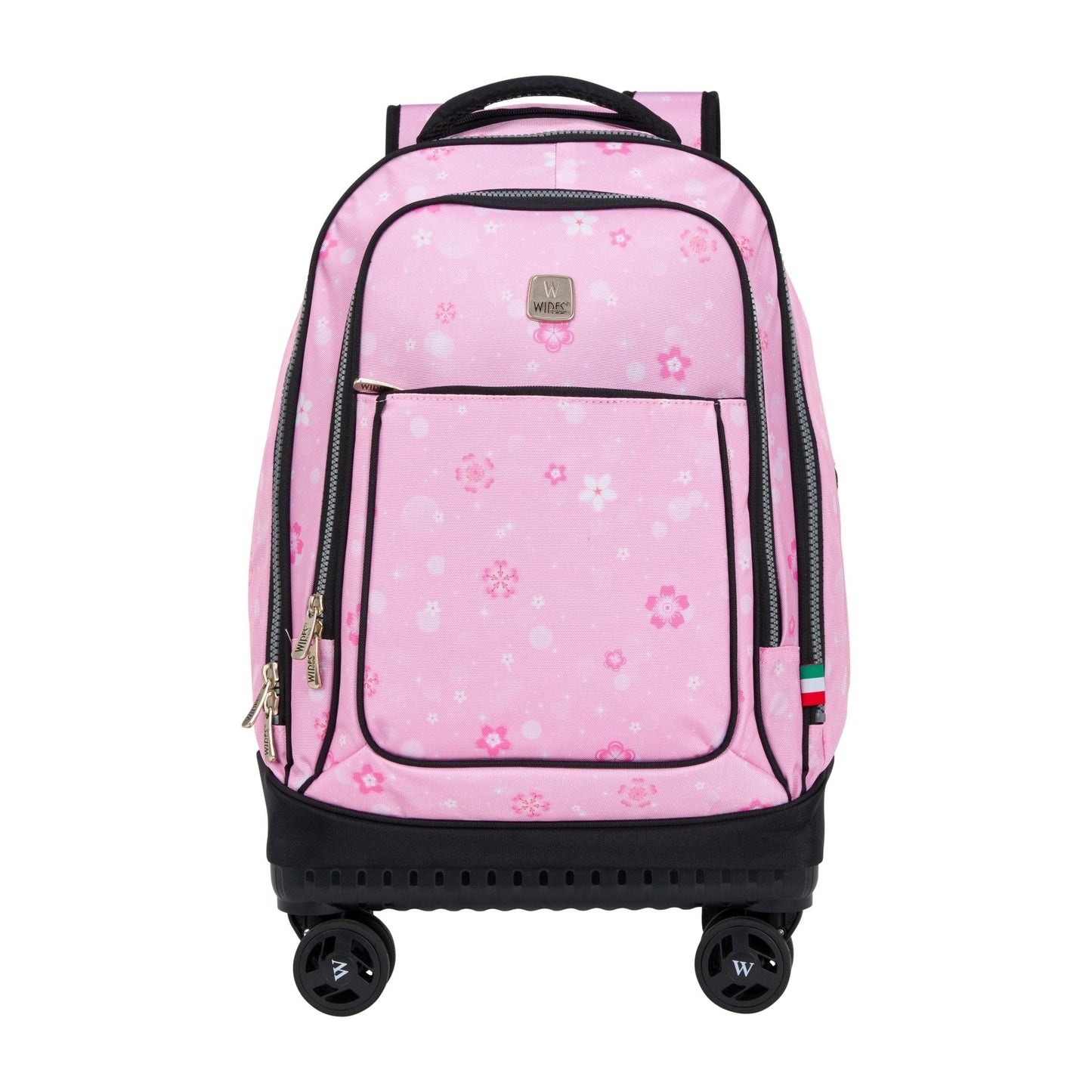 Pink Snowflakes Wires 8 - Wheels School Backpack Trolley Set (Lunch bag & Pencil Case) - wiresitaly.com