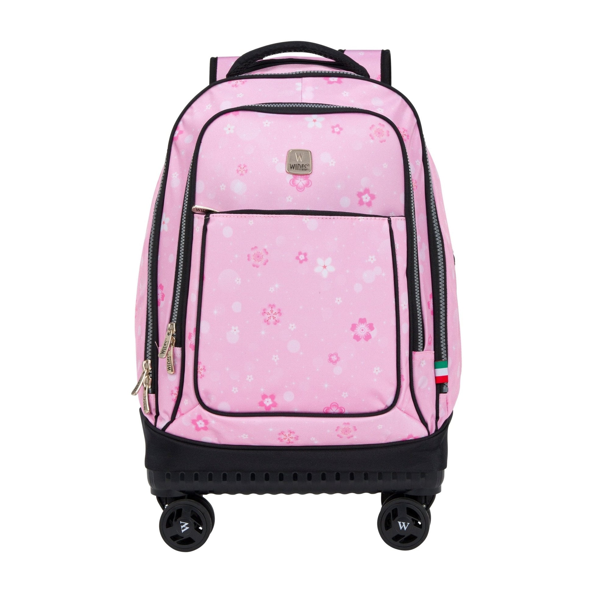 Pink Snowflakes Wires 8 - Wheels School Backpack Trolley Set (Lunch bag & Pencil Case) - wiresitaly.com