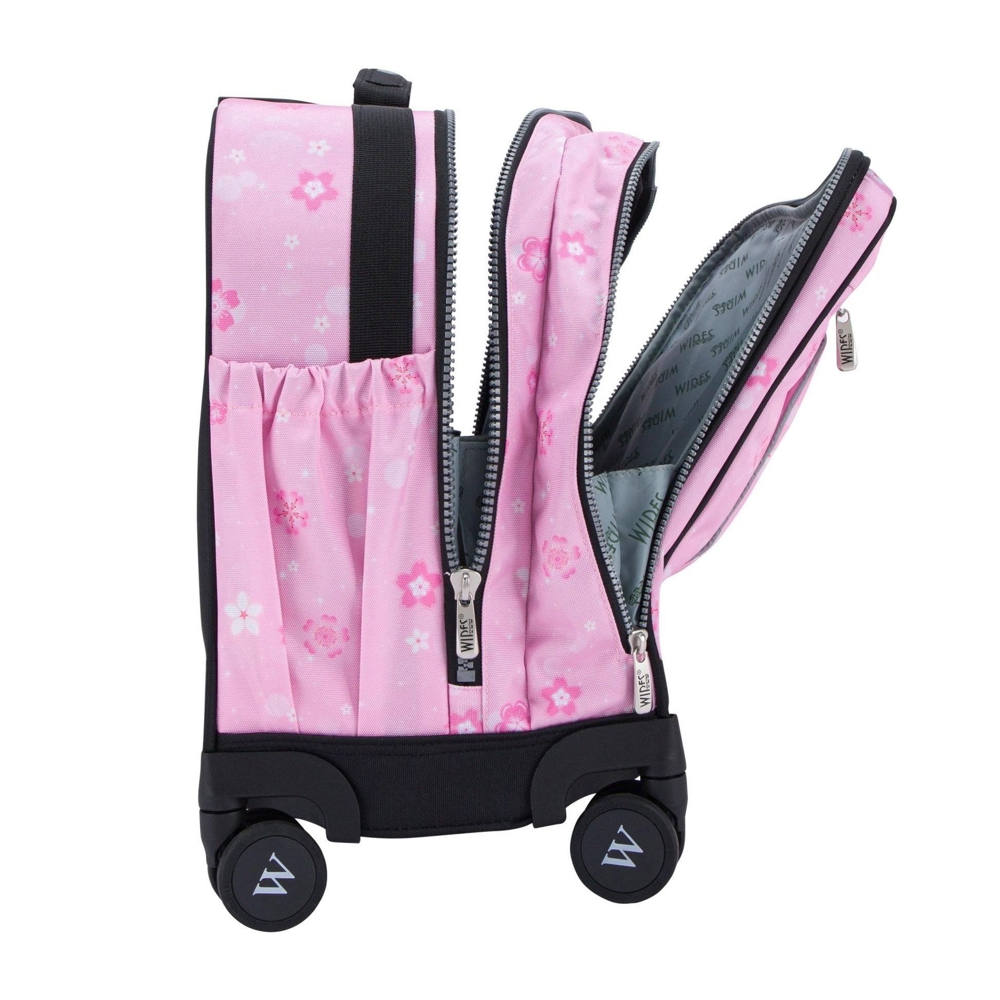 Pink Snowflakes Wires School Bag Trolley Set of 4(Lunch Bag & Pencil Case)+Lunch Box - wiresitaly.com