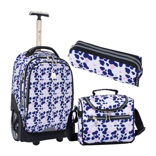 Polkaprint Wires Big Wheel School Bag Trolley Set of 3 (Lunch Bag & Pencil Case) - wiresitaly.com