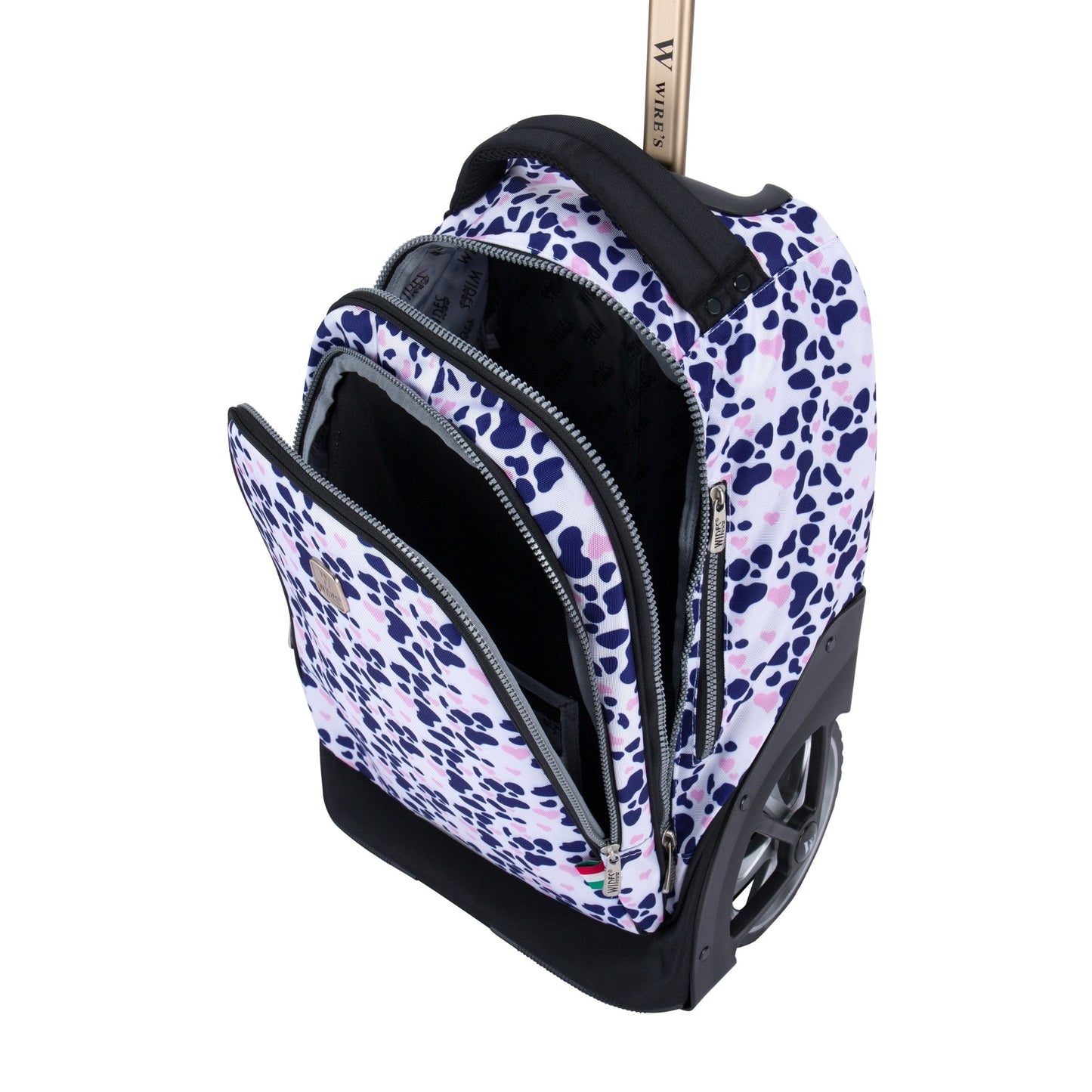 Polkaprint Wires Big Wheel School Bag Trolley Set of 3 (Lunch Bag & Pencil Case) - wiresitaly.com