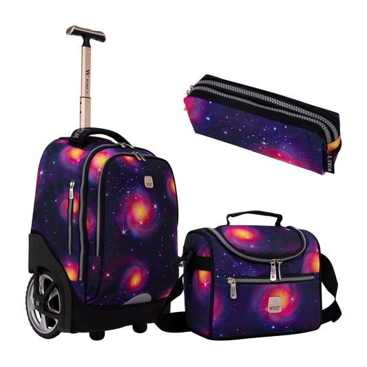 Purple Planet Wires Big Wheel School Bag Trolley Set of 3 (Lunch Bag & Pencil Case) - wiresitaly.com