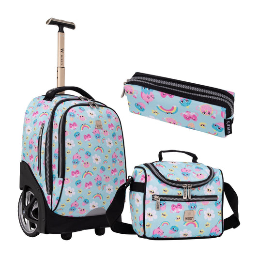 Rainbow Wires Big Wheel School Bag Trolley Set of 3 (Lunch Bag & Pencil Case) - wiresitaly.com
