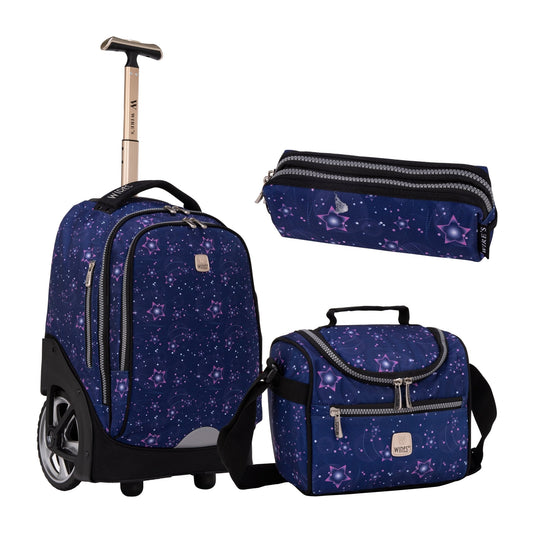 Stars Wires Big Wheel School Bag Trolley Set of 3 (Lunch Bag & Pencil Case) - wiresitaly.com