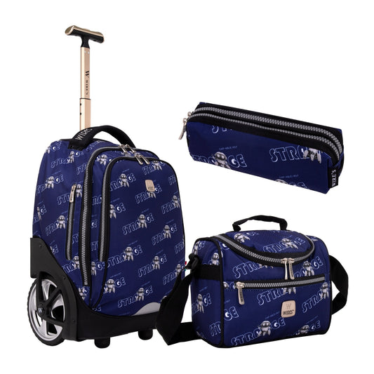 Strange Blue Wires Big Wheel School Bag Trolley Set of 3 (Lunch Bag & Pencil Case) - wiresitaly.com