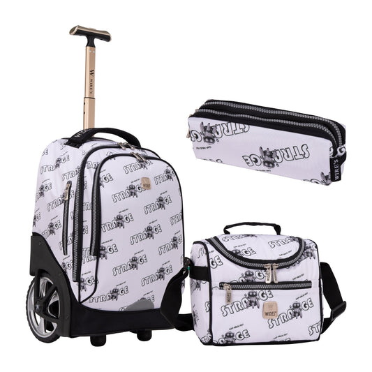 Strange Grey Wires Big Wheel School Bag Trolley Set of 3 (Lunch Bag & Pencil Case) - wiresitaly.com