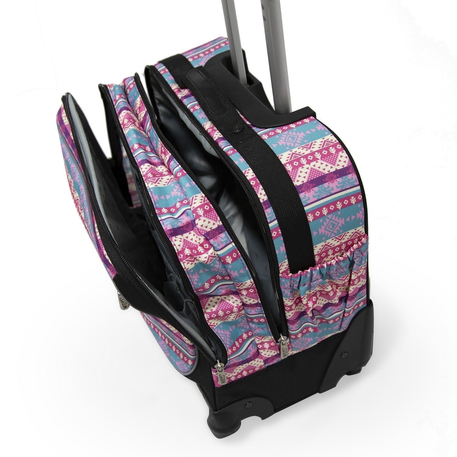 Wires 3 Pieces Set - 4 Wheels School Bag trolley with Lunch Bag + Pencil Case African Pink Design - wiresitaly.com