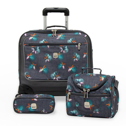 Wires 3 Pieces Set - 4 Wheels School Bag trolley with Lunch Bag + Pencil Case Tree Leaves Design - wiresitaly.com