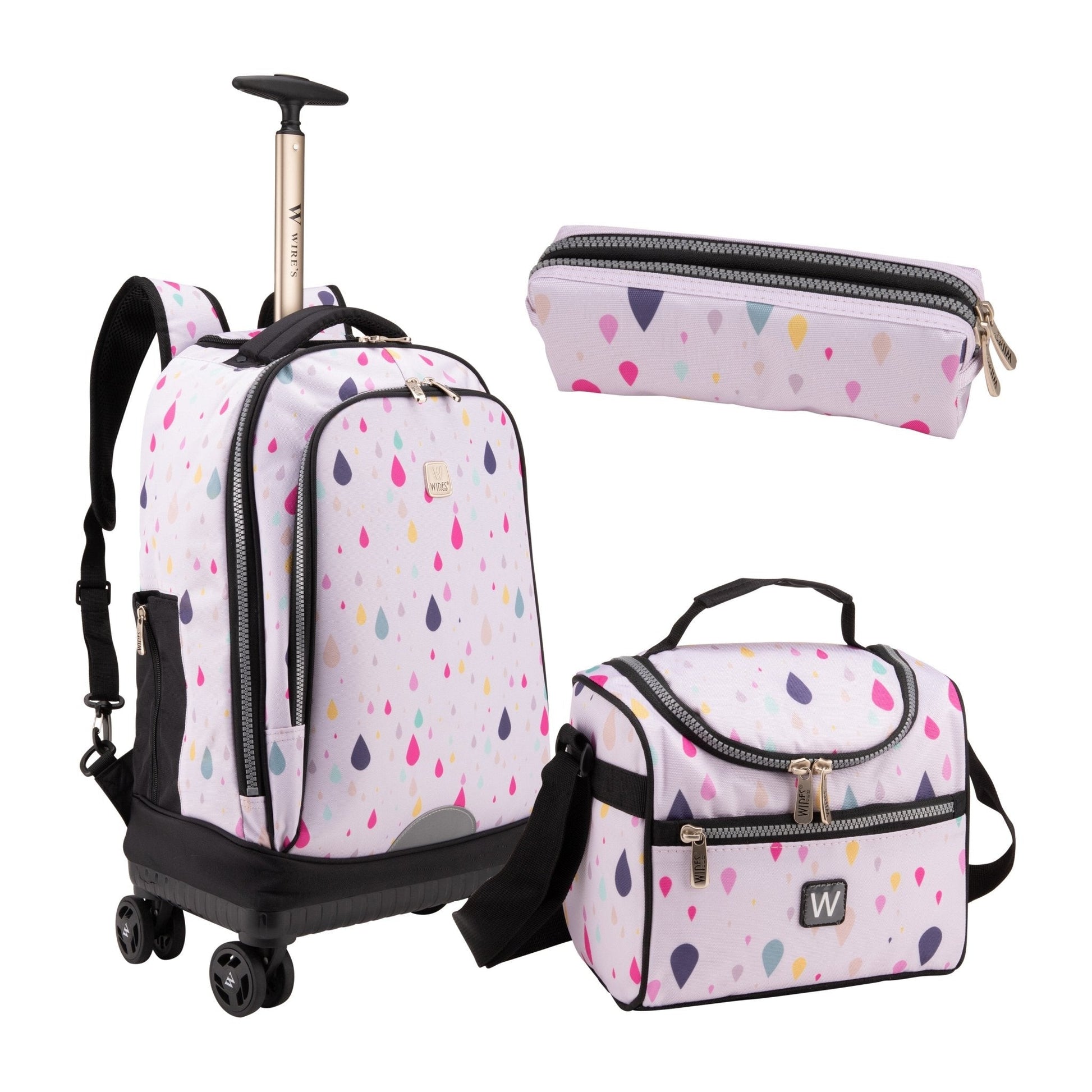 Wires 4 Wheel School Backpack Trolley Set of 3 Rainbow Rain - wiresitaly.com