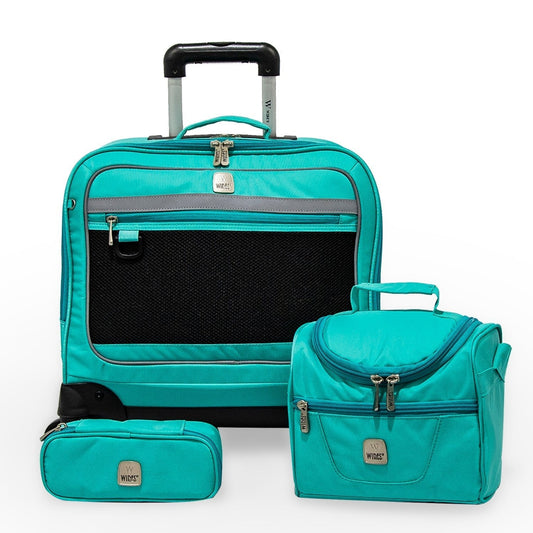 Wires 5 Pieces Set - 4 Wheels School Bag trolley with Lunch Bag + Pencil Case + Water Bottle & Wires Stationary Teal - wiresitaly.com