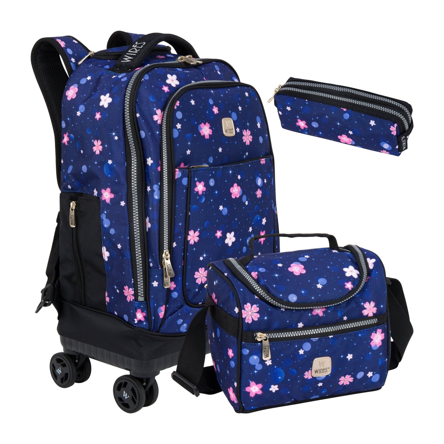 Wires 8 - Wheels School Backpack Trolley Set (Lunch bag & Pencil Case) - wiresitaly.com