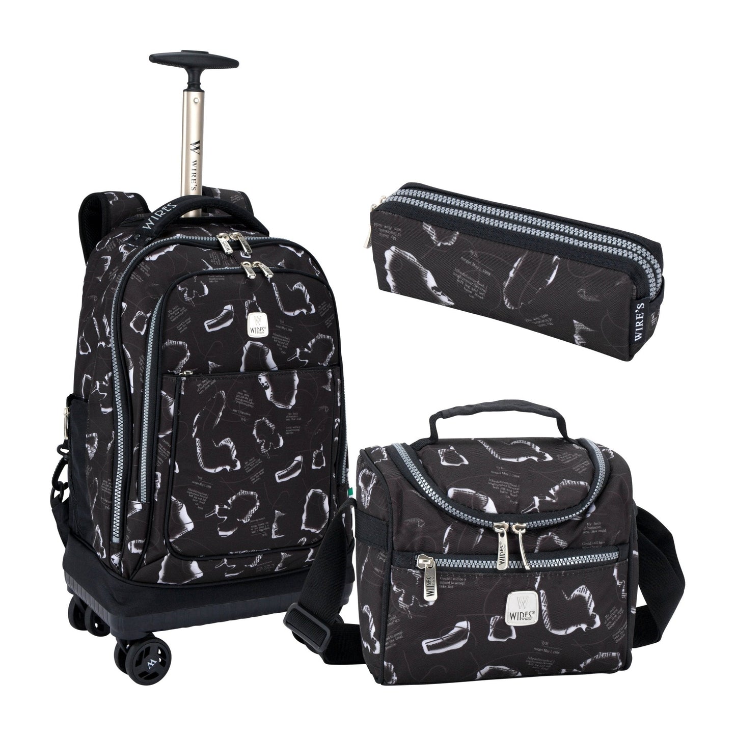 Wires 8 - Wheels School Backpack Trolley Set (Lunch bag & Pencil Case) - wiresitaly.com