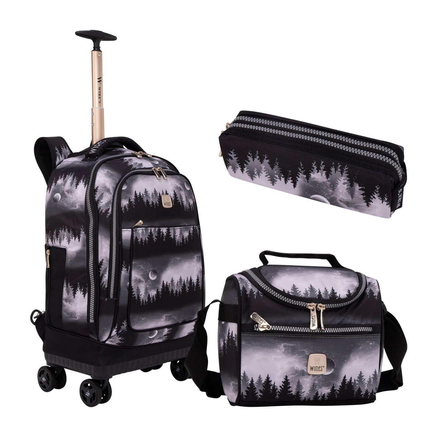 Wires 8 - Wheels School Backpack Trolley Set (Lunch bag & Pencil Case) - wiresitaly.com