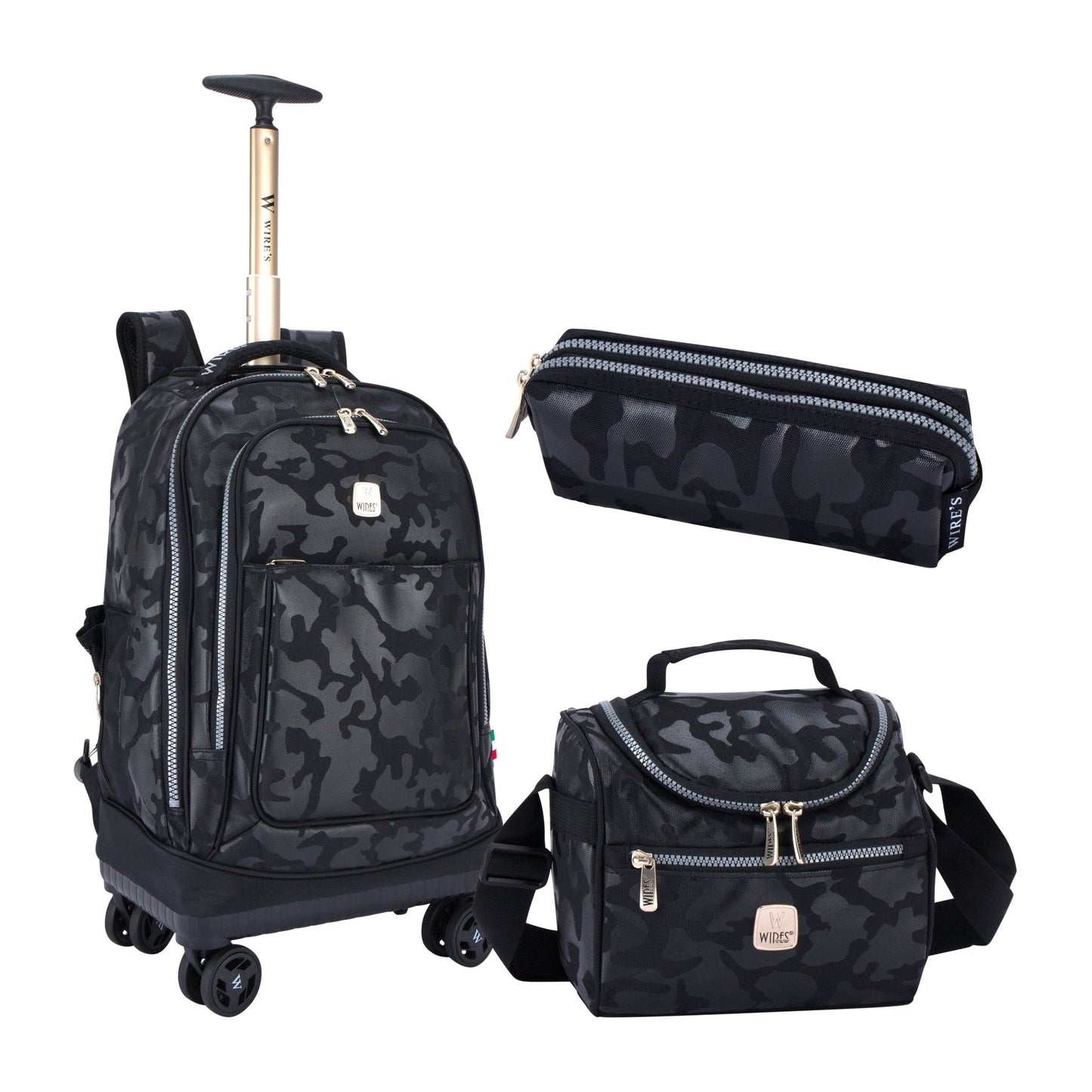 Wires 8 - Wheels School Backpack Trolley Set (Lunch bag & Pencil Case) - wiresitaly.com